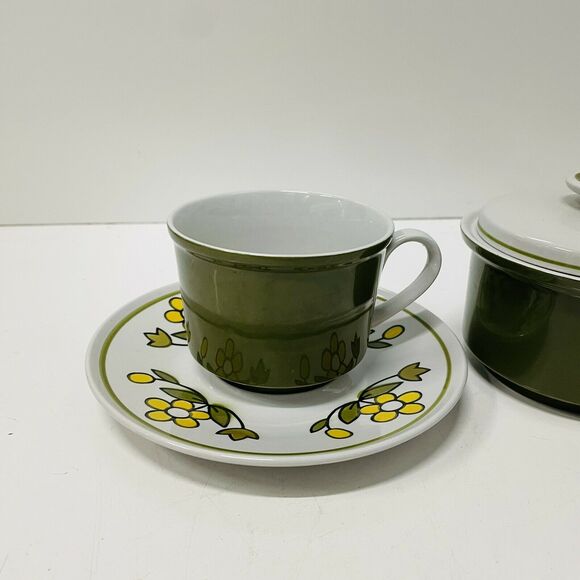 VTG Mikasa Epiqure One Olive Sugar Creamer Saucer Mug Cup Set Tea Coffee Japan - Picture 2 of 4